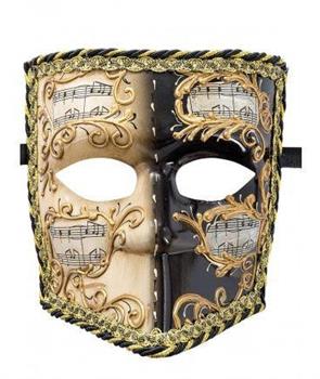 MASCHERA BAUTTA VENEZIANA NERA CON NOTE