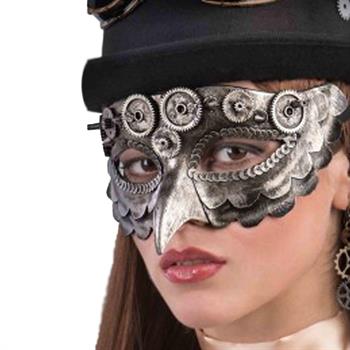 MASCHERA STEAMPUNK ARGENTO C/BECCO